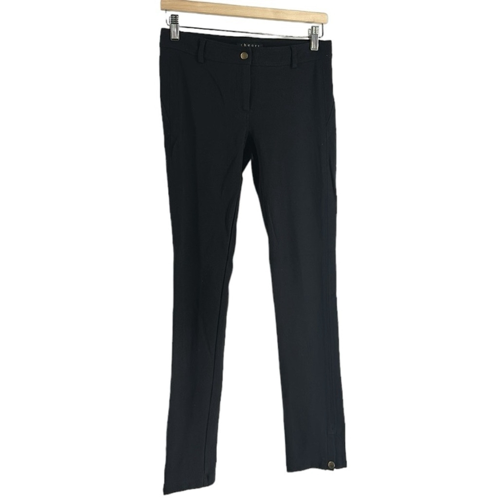 Theory pull on pants button detail black career business casual sz 4